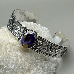 Elegant Sterling Silver and Purple with Copper Turquoise GemStone Bracelet